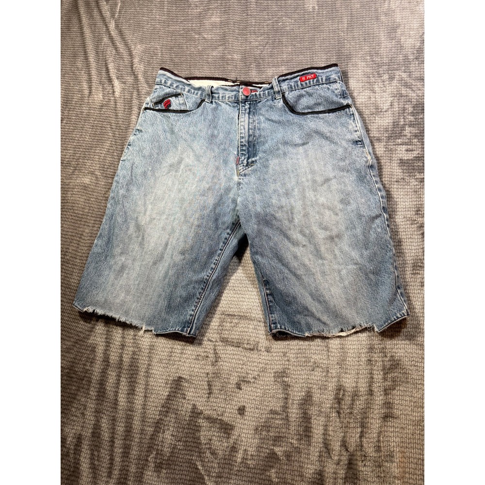Vintage Ecko Unltd Denim Shorts Men 36 Baggy Y2K Light Wash Frayed Hem 36x10 Y2K